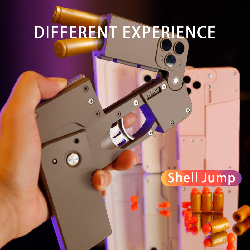 Folding Pistol Bullet Automatic Shell Throwing Toy Creative Soft Bullet Toy Mobile Phone Appearance Gun Outdoor Interactive Kid Gift