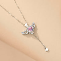 Thumbnail for Moving Cupid Heart Angel Wings Tassel Necklace With Crystal Clavicle Chain Women Jewelry Gift Valentine's Day